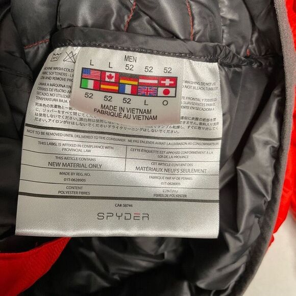 Coral Red Men’s Spyder Insulated Puffer‎ Jacket - Men's L Gray Zip Red Worn Once - Picture 5 of 10